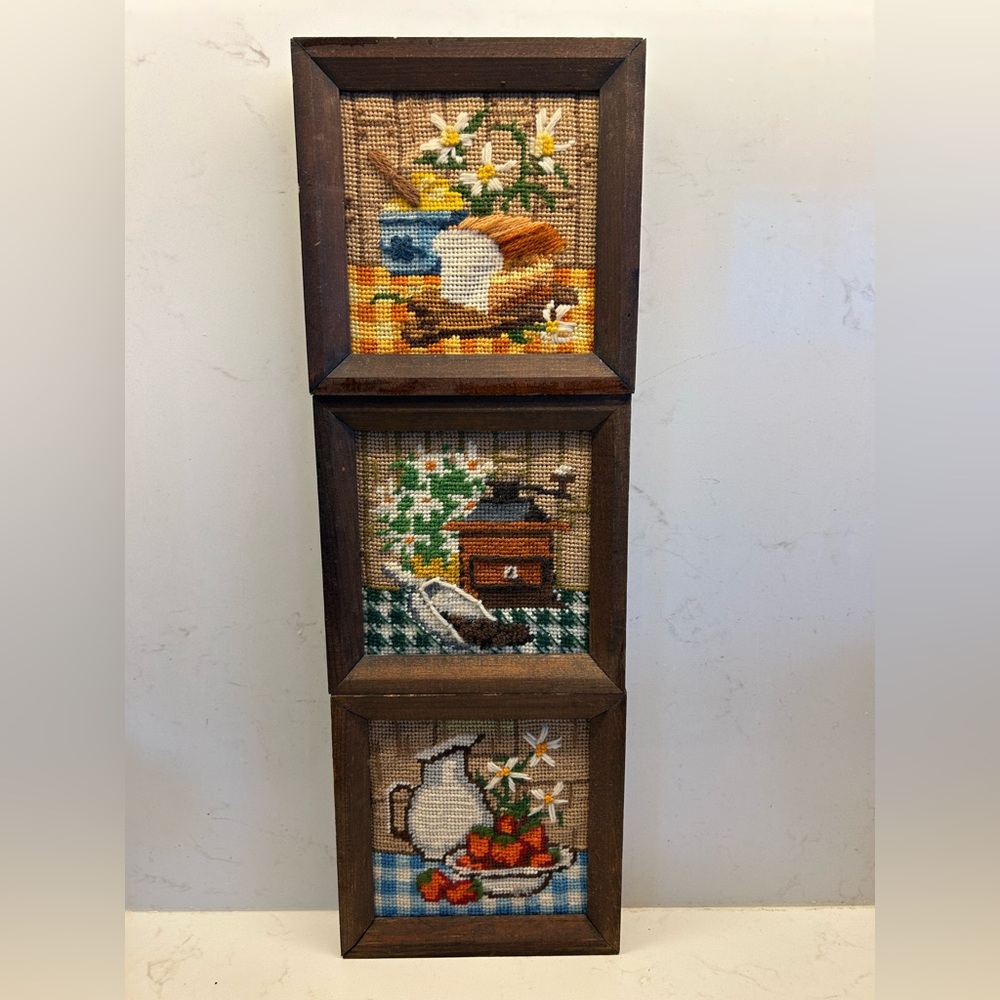 Vintage Framed Cross Stitch Still Life Scenes- Floral, Fruit & Coffee Motifs - Picture 16 of 16